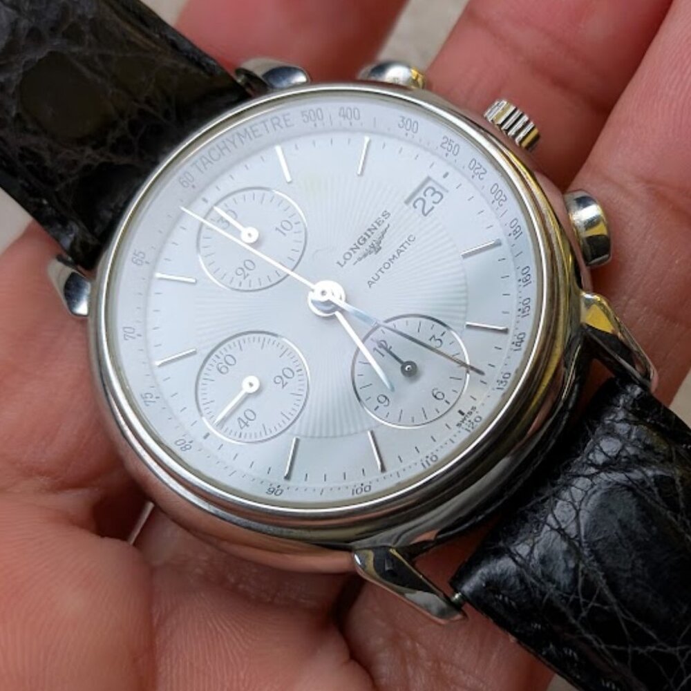 LONGINES LE GRAND CLASSIQUE AUTOMATIC W/ CROCODILE BAND, DATE, CALENDAR MONTH +